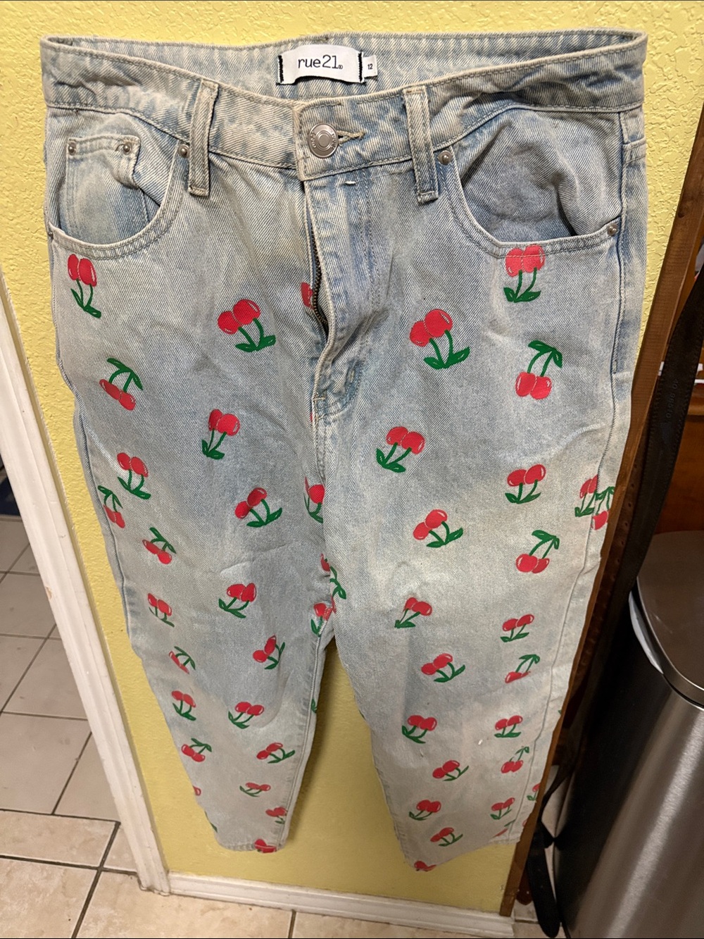 rue21 Light Wash Jeans with Red Cherry Print